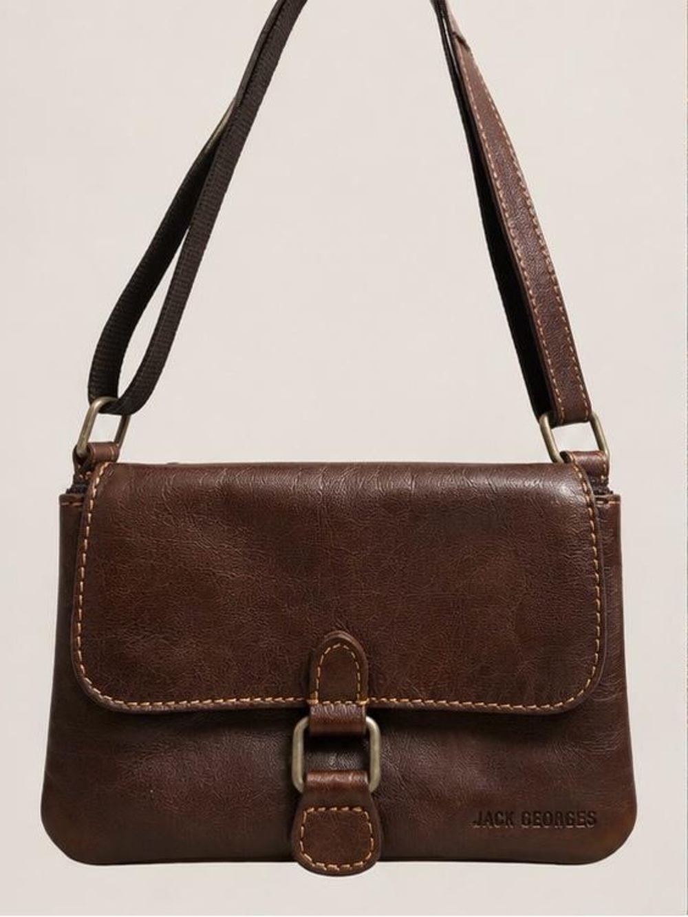 Jack Georges Brown Leather Shoulder Bag with Front Buckle Detail
